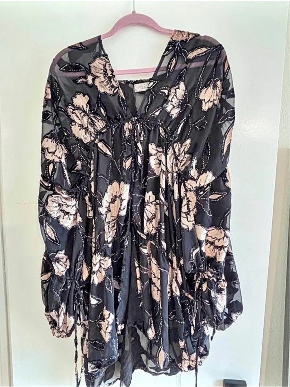 Free People Velvet Juliet Kimono Floral Black - Picture 6 of 8